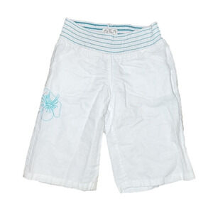 OLD NAVY White Capri Pants with Teal Stitching and Flower